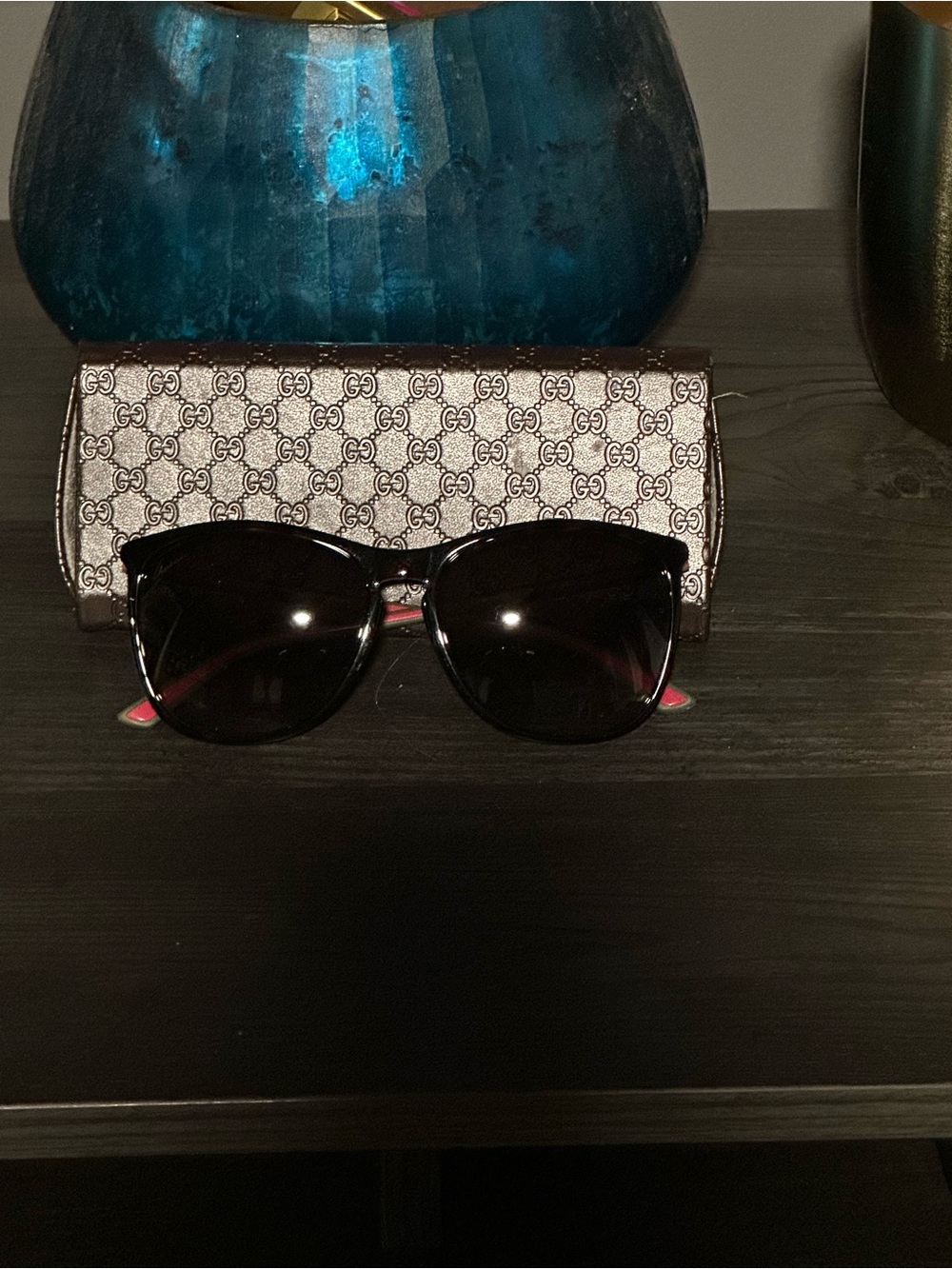 Gucci Black Cat-Eye Sunglasses with GG Monogram Case